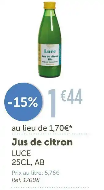 L'Eau Vive Luce jus de citron offre