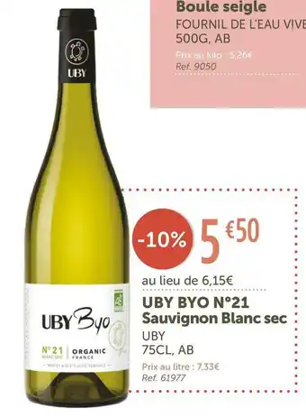 L'Eau Vive Uby byo n°21 sauvignon blanc sec offre