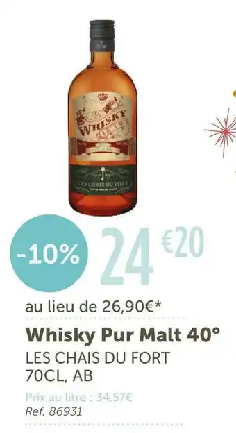 L'Eau Vive Les chais du fort whisky pur malt 40° offre