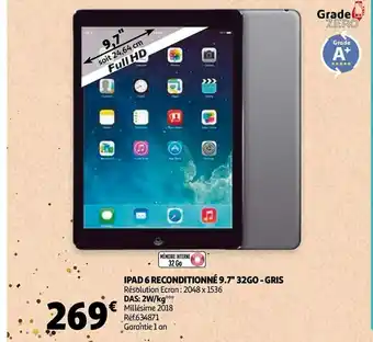 Auchan Apple ipad 6 reconditionné 9.7'' 32go - gris offre