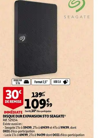 Auchan Seagate disque dur expansion 5to offre
