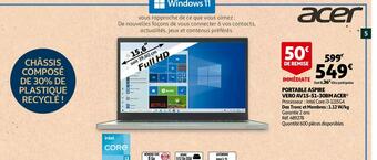 Auchan Portable aspire vero av15-51-30bm acer offre