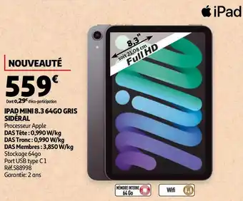 Auchan Apple ipad mini 8.3 64go gris sidéral offre