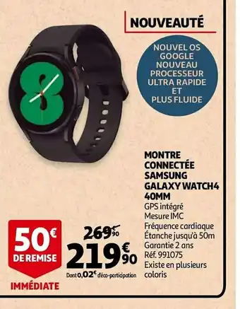 Auchan Samsung galaxy montre connectée samsung galaxy watch4 40mm offre