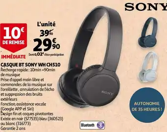 Auchan Sony casque bt wh ch510 offre
