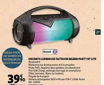 Auchan Enceinte lumineuse outdoor bigben party bt lite offre