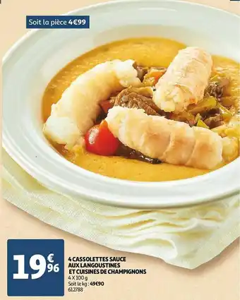 Auchan 4 cassolettes sauce aux langoustines et cuisines de champignons offre