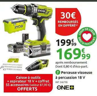Mr Bricolage Ryobi perceuse visseuse à percussion r18pd31-242vta55 18 v one+ offre