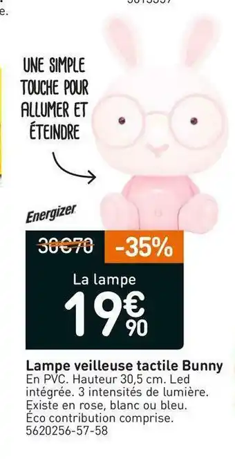 Energizer lampe veilleuse tactile bunny