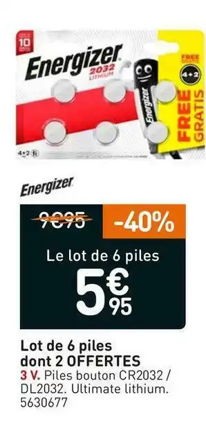 Energizer lot de 6 piles dont 2 offertes