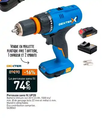 Weldom Dexter perceuse sans fil up20 offre