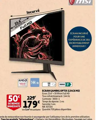 Auchan Msi ecran gaming optix g24c6 msi offre