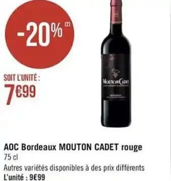 AOC bordeaux MOUTON CADET rouge