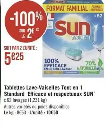 Géant Casino Tablettes lave-vaiselles tout en 1 standard efficace et respectueux SUN offre