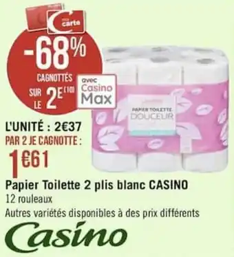 Géant Casino Papier toilette 2 plis blanc CASINO offre