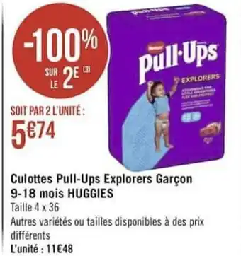 Géant Casino Culottes pull-ups explorers garçon 9-18 mois HUGGIES offre
