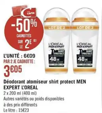 Géant Casino Déodorant atomiseur shirt protect MEN EXPERT L'OREAL offre