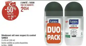 Géant Casino Déodorant roll men respect & control SANEX offre