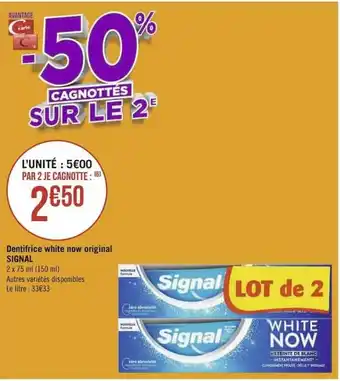 Géant Casino Dentifrice white now original offre