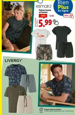Lidl ESMARA Pyjama femme ou homme offre