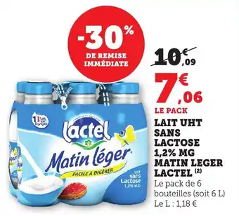Maximarché Lait uht sans lactose 1.2% mg matin leger lactel offre