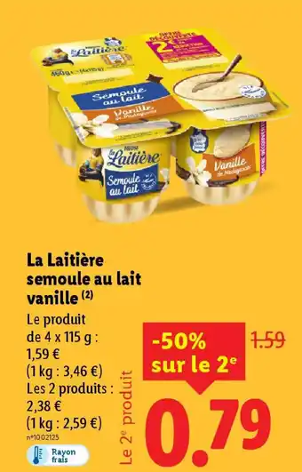 Lidl La Laitière semoule au lait vanille offre