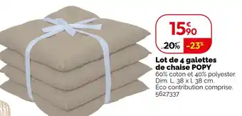 Weldom POPY Lot de 4 galettes de chaise offre