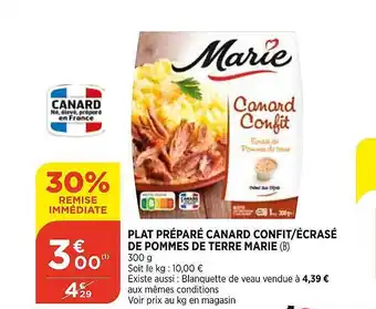 Bi1 Plat Préparé Canard Confit-écrasé De Pommes De Terre Marie offre