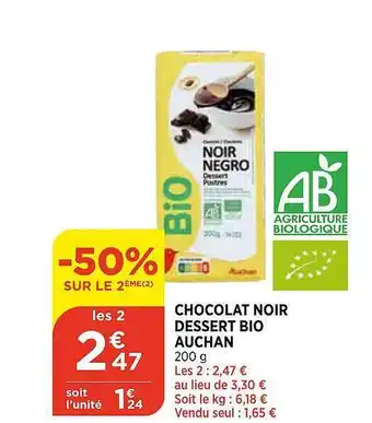 Bi1 Chocolat Noir Dessert Bio Auchan offre