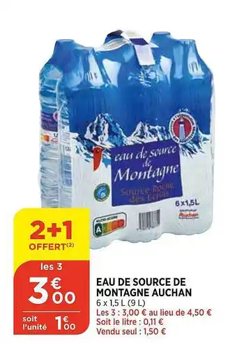 Bi1 Eau De Source De Montagne Auchan offre
