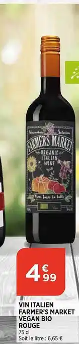 Bi1 Vin Italien Farmer's Market Vegan Bio Rouge offre