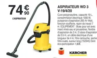 Chretien Matériaux KÄRCHER Aspirateur wd 3 v-19/4/20 offre