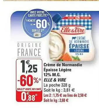 G20 Crème De Normandie épaisse Légère 12% M.g. Elle & Vire offre