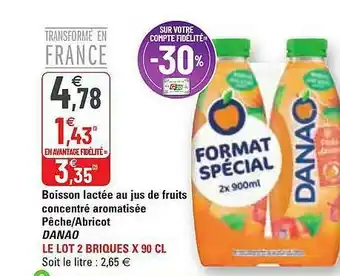 G20 Boisson Lactée Au Jus De Fruits Concentré Aromatisée Pêche-abricot Danao offre