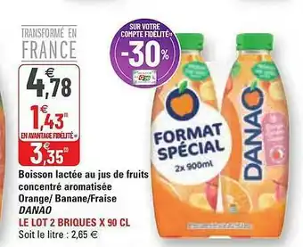 G20 Boisson Lactée Au Jus De Fruits Concentré Aromatisée Orange - Banane - Fraise Danao offre