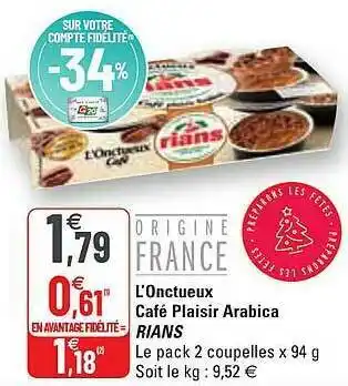G20 L'onctueux Café Plaisir Arabica Rians offre
