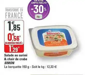 G20 Salade Au Surimi & Chair De Crabe Simon offre