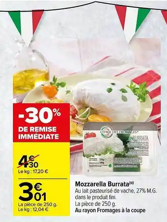 Carrefour Mozzarella Burrata offre