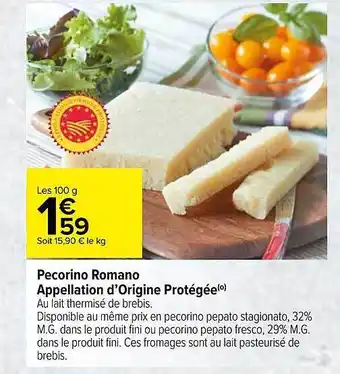 Carrefour Pecorino Romano Appellation D'origine Protégée offre