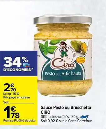 Carrefour Sauce Pesto Ou Bruschetta Ciro offre