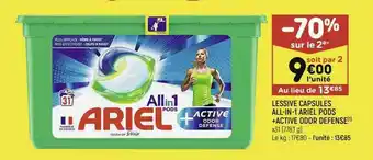 Leader Price Lessive Capsules All-in-1 Ariel Pods + Active Odor Defense offre