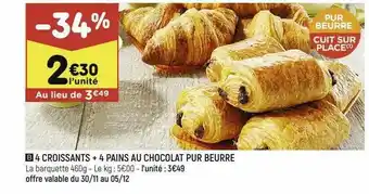 Leader Price 4 Croissants + 4 Pains Au Chocolat Pur Beurre offre