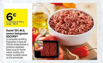 Carrefour Haché 15% M.g. Saveur Bolognaise Socopa offre