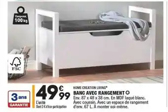 ALDI Banc Avec Rangement Home Creation Living offre