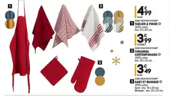 ALDI Tablier à Poche, Torchons Contemporains, Gant Et Manique Home Creation Kitchen offre