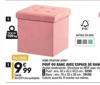 ALDI Pouf Ou Banc Avec Espace De Rangement Home Creation Living offre