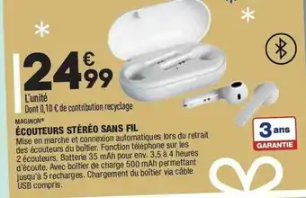 ALDI écouteurs Stéréo Sans Fil Maginon offre
