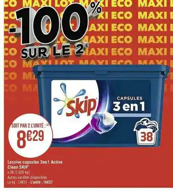 Casino Supermarchés Lessive Capsules 3 En 1 Active Clean Skip offre