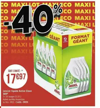 Casino Supermarchés Lessive Liquide Active Clean Skip offre