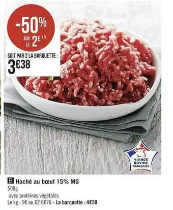 Casino Supermarchés Haché Au Bœuf 15% Mg offre